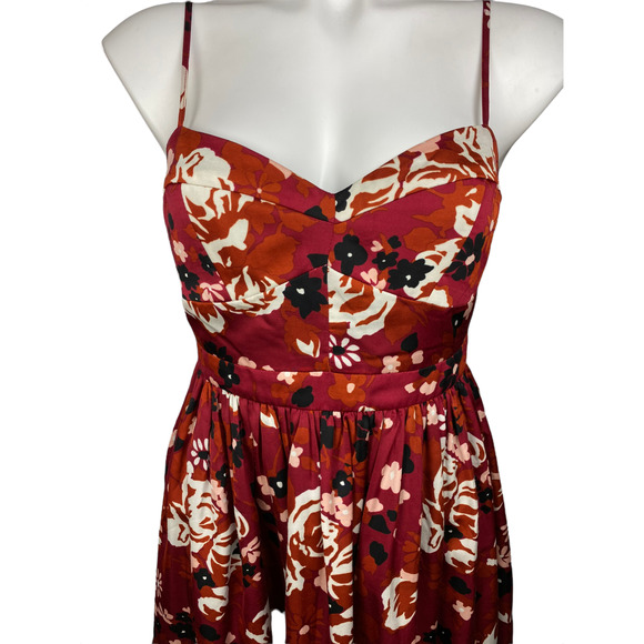 Fossil Size M Dress Spaghetti Straps Fit N Flare Red w/ White Black Pink Floral - Picture 2 of 5
